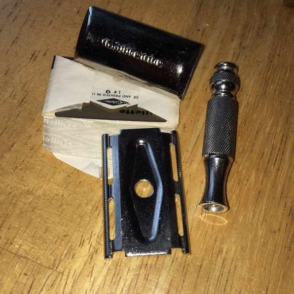 Vintage Gillette double edge razor J4 short handle travel kit mirror brass case - Picture 13 of 16